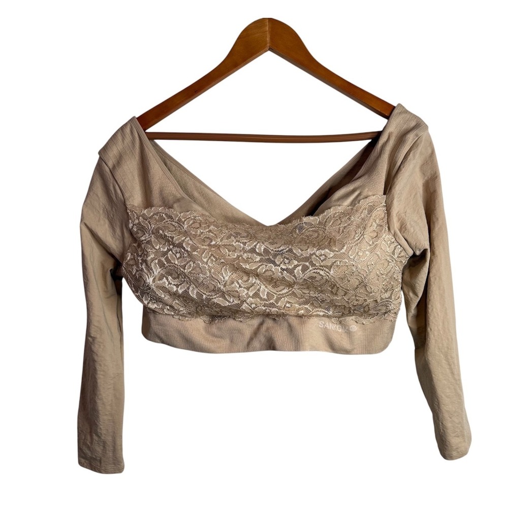 SANKOM Patent Bra Sleeves Lace Women XXXL Tan Posture Compression Crop Top